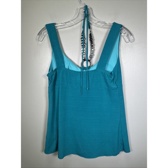 VTG IZ Byer California Sleeveless Women Tank Halter Top M Teal‎ Beaded Chain Y2K - Picture 2 of 10